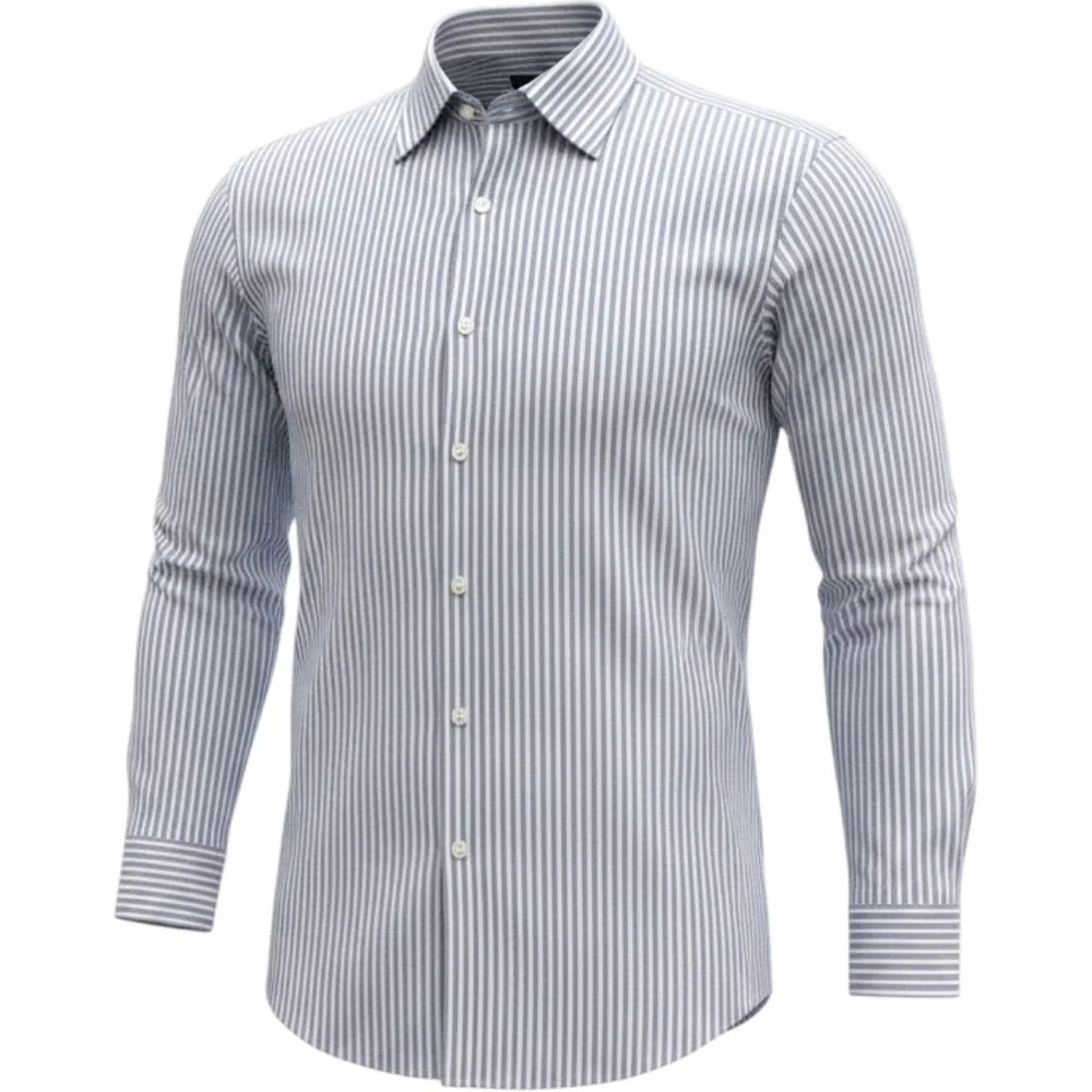 Eddie Bauer Mens Tall XL Blue White Striped Wrinkle Free Relaxed Fit Shirt L/S